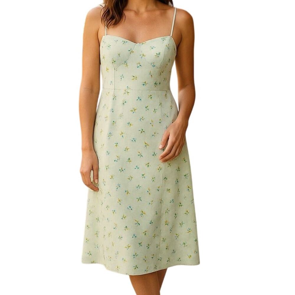 Forever 21 Y2K Babydoll Fairycore Coquette Green Floral Midi Dress Size Large